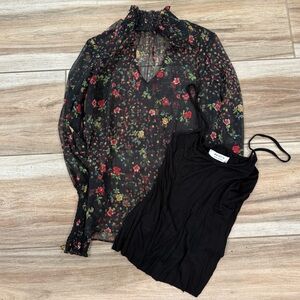 Bailey 44 Black Floral Sheer Blouse with Tank